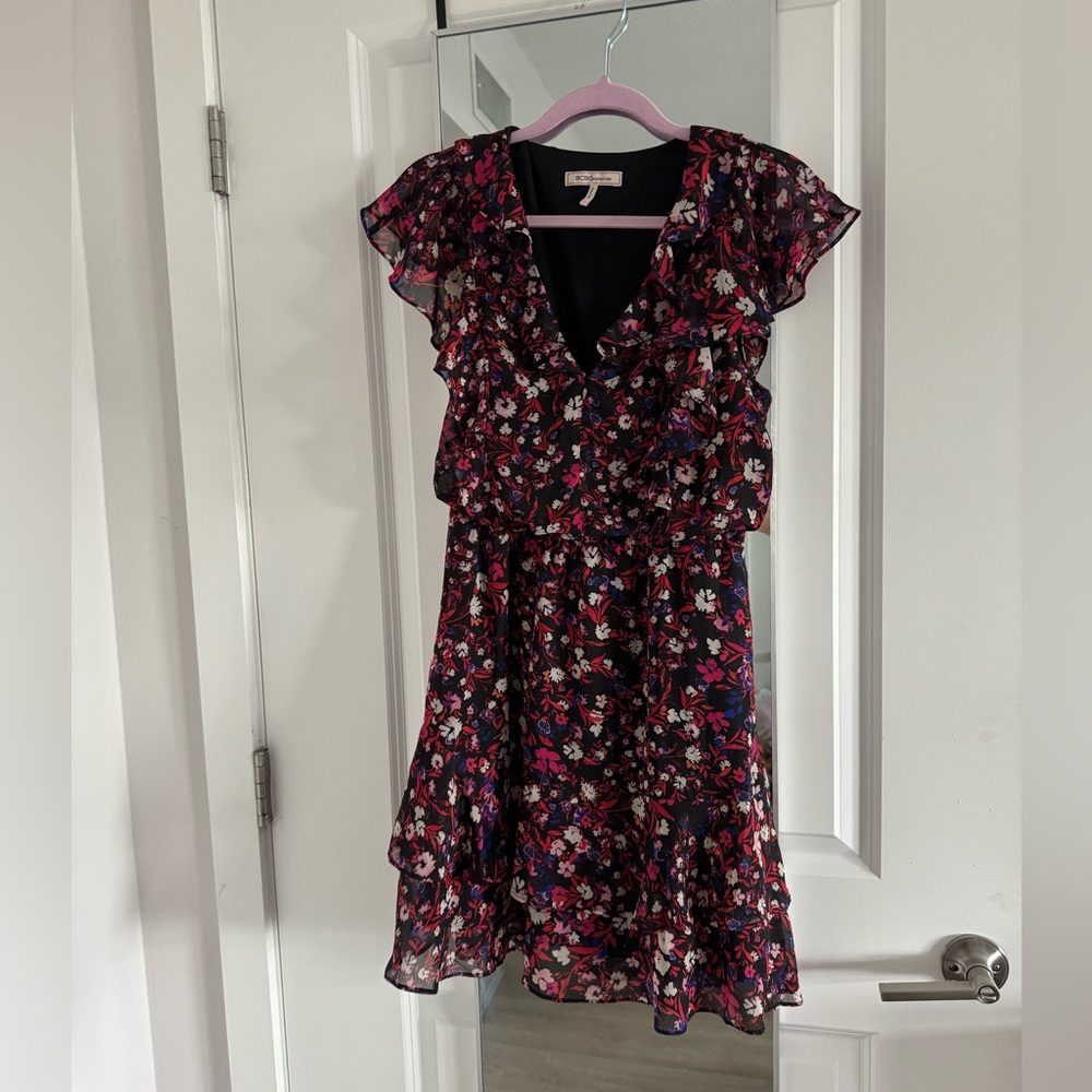 BCBG black colorful floral dress. Knee length.